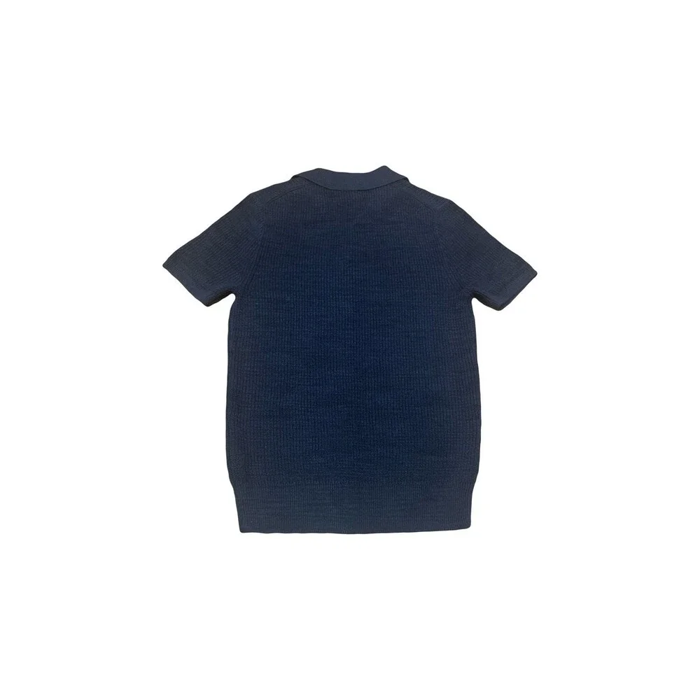 J Crew MEDIUM Navy Indigo Stretchy Knit Short sleeve Collar Sweater Polo NEW